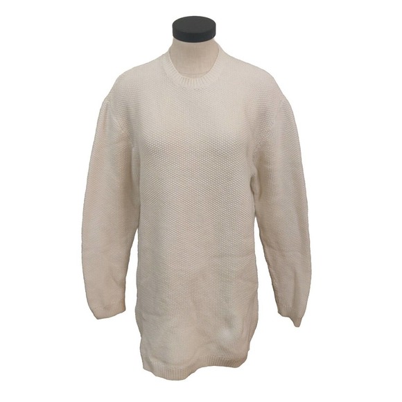 PacSun Women's Pullover Sweater White Size M Longer Fit Crew Neck Zip Sides BO - Picture 1 of 7